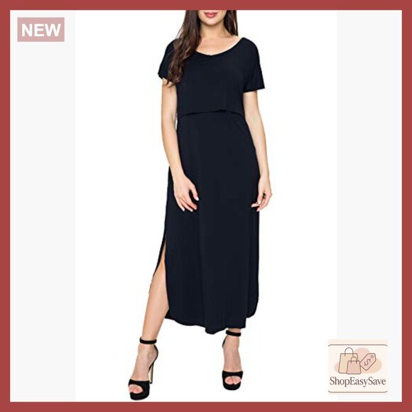 Maternity Nursing Dress Split Long A-Line Chic Minimal Casual Party Wear - Picture 4 of 5